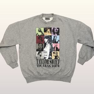 NEW Taylor Swift THE ERAS TOUR Gray Crewneck Sweatshirt sz Medium 2023 US Dates